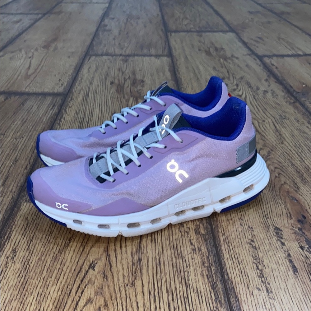 On Running Lavender and White Cloud Sneakers